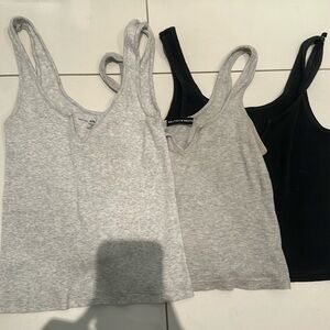Brandy Melville Light Grey and Black V tank top